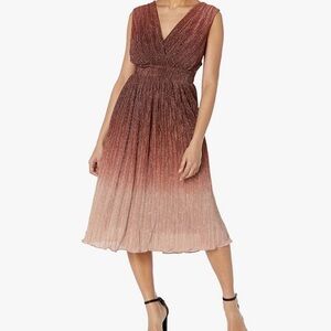 Dress the Population Ellery Shimmer Ombré Midi Dress Burgundy Multi M